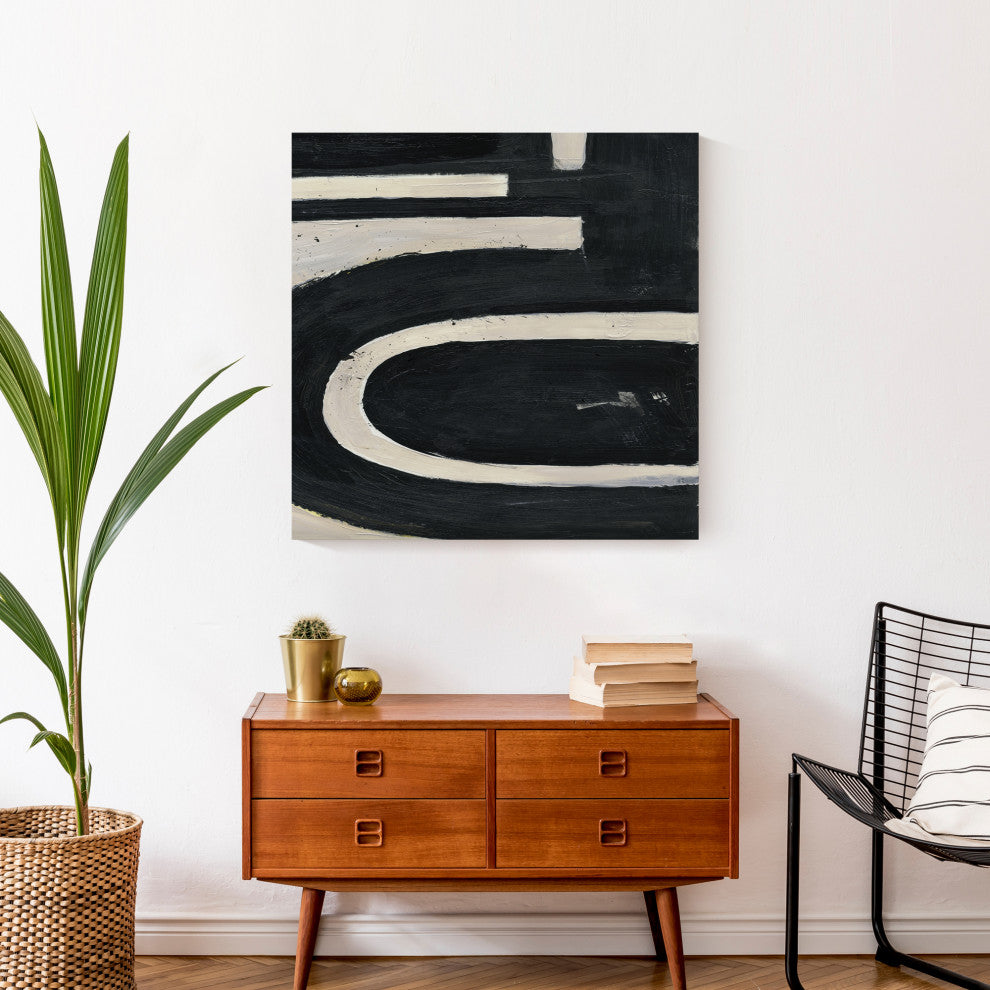 Abstract Black And Tan Swoops 24 x 24 Canvas Wall Art