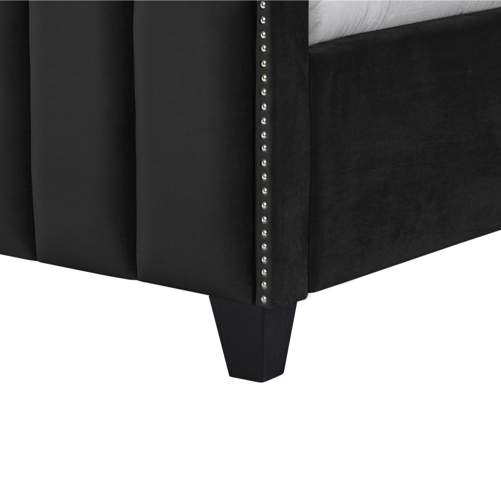 Inspired Home Zaida Bed, Velvet Upholstered, Black, Queen