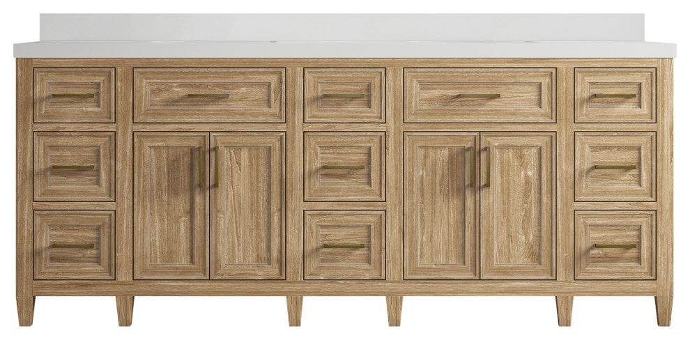 Santa Monica 84 Double Sink Bath Vanity in Whitewashed Teak 2" White Quartz
