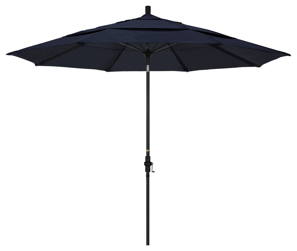11' Matted Black Collar Tilt Lift Fiberglass Rib Aluminum Umbrella, Sunbrella, Navy