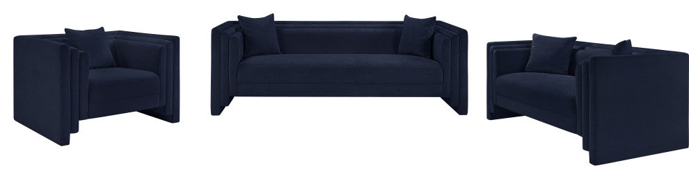Everett Upholstered Loveseat, Navy, Chenille Fabric