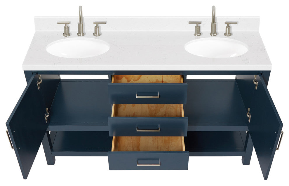 Ariel Bayhill 60" Double Oval Sink Bathroom Vanity, Carrara Quartz