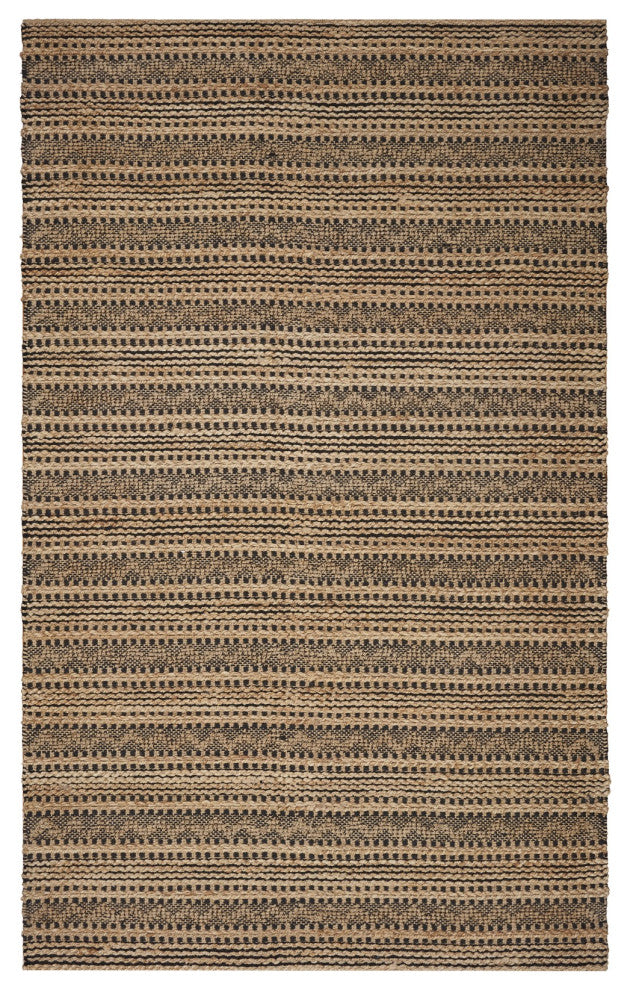 9" x 13" Tan and Black Intricate Striped Area Rug