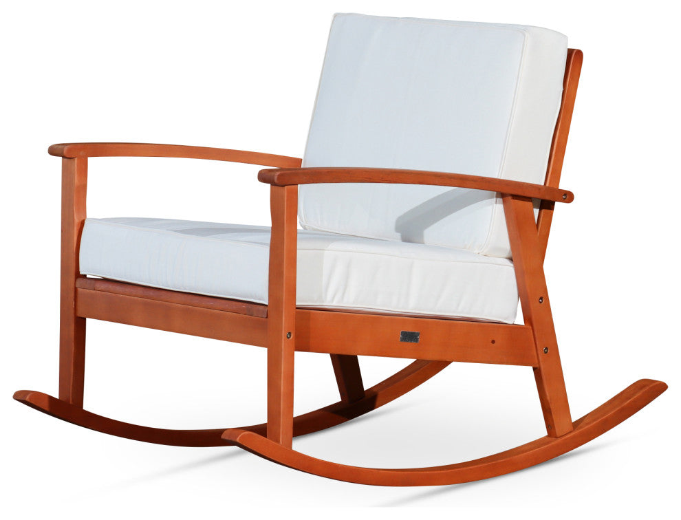 DTY Outdoor Living Longs Peak Eucalyptus Rocker w/ Cushions, Natural Oil, Cream
