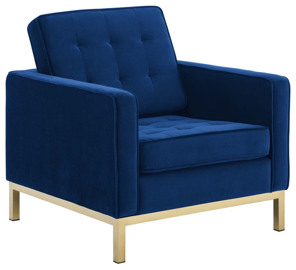 Loft Gold Steel Leg Performance Velvet Loveseat and Armchair Set Gold Navy