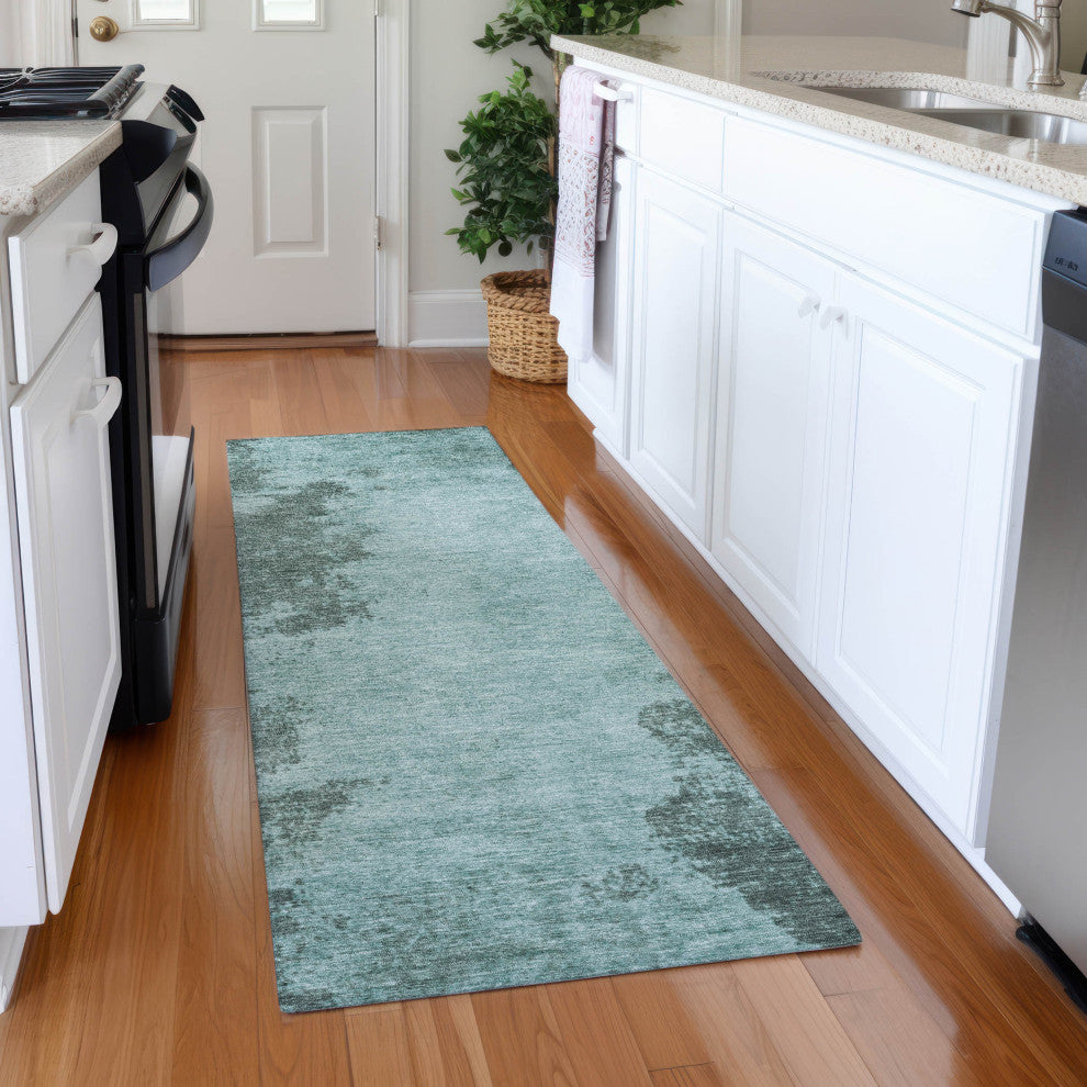 Machine Washable Indoor/Outdoor Chantille ACN1902 Teal 2'3" x 7'6" Runner Rug