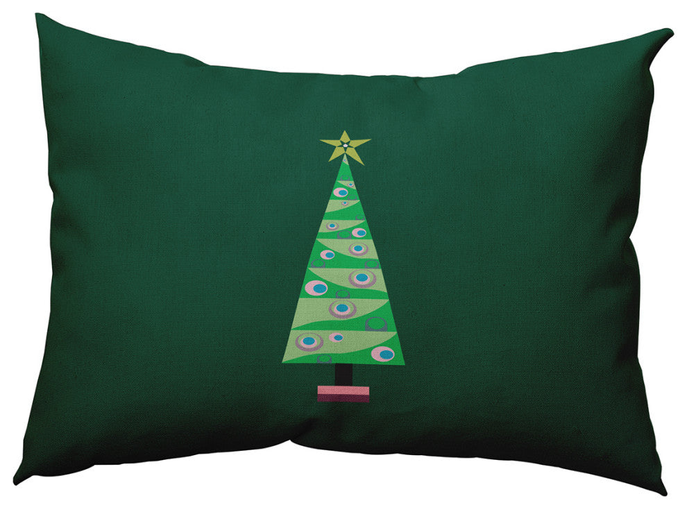 Cartoon Christmas Tree Accent Pillow, Forest Green, 14"x20"
