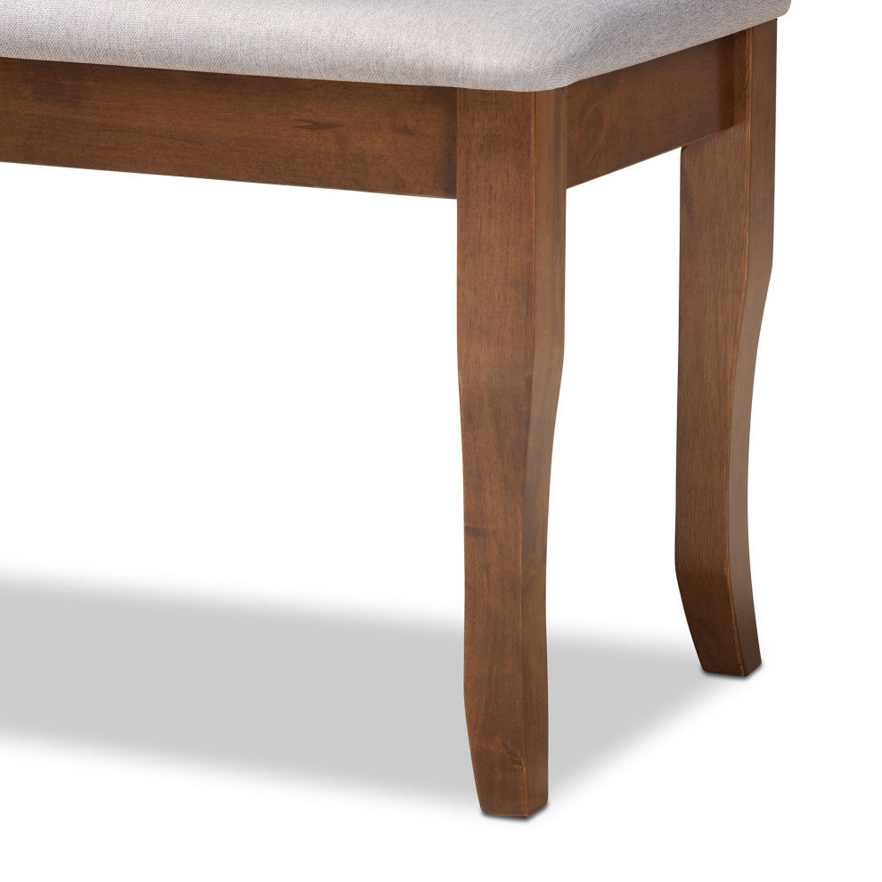 Aerni Transitional Gray Upholstered and Walnut Brown Wood Dining Bench