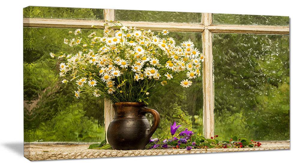 "Still Life Bouquet of Chamomiles" Modern Landscape Wall Art, 40"x20"
