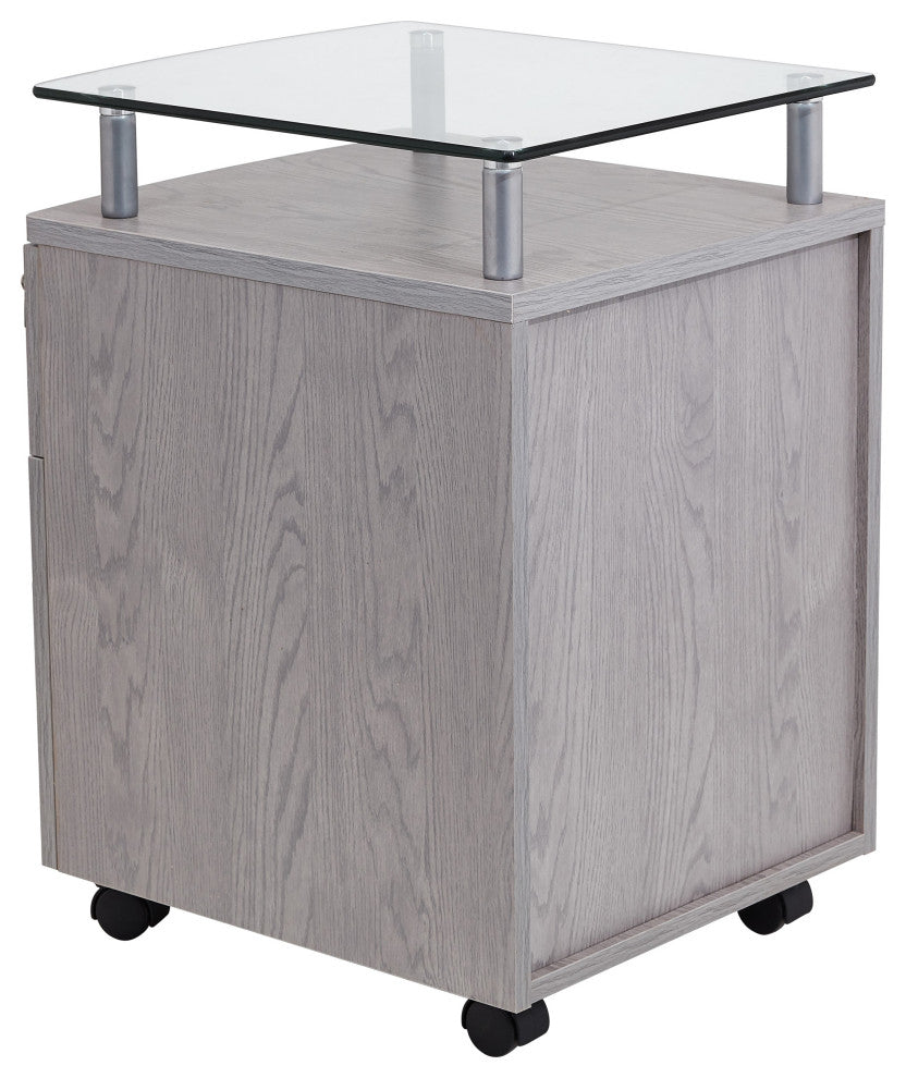 Techni Mobili Rolling File Cabinet with Glass Top, Grey