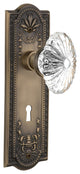 Meadows Plate Privacy Oval Fluted Crystal Glass Knob, Antique Brass