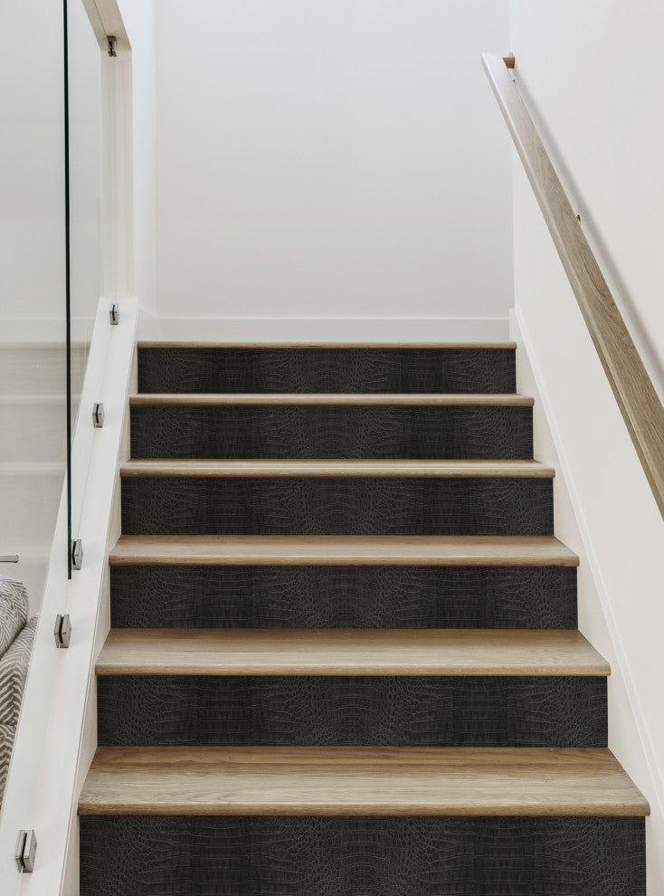 Crocodile Peel and Stick Stair Riser Strips, Black, 48"w X 7"h, 6 Pack
