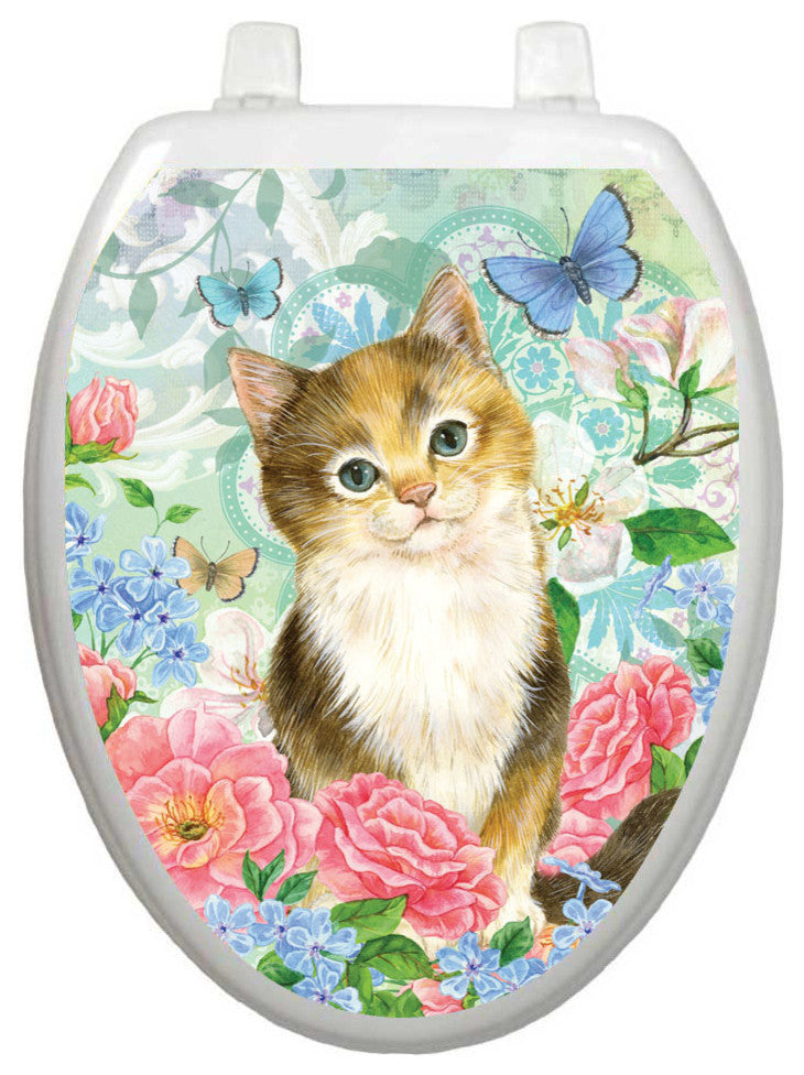 Soft Kitty Toilet Tattoos Seat Cover, Vinyl Lid Decal, Bathroom Decoration, Elongated
