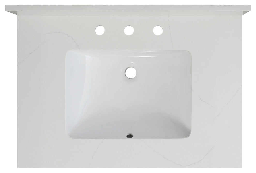 Chantilly White Quartz Top With Mounted White Rectangular Ceramic Basin, 31"