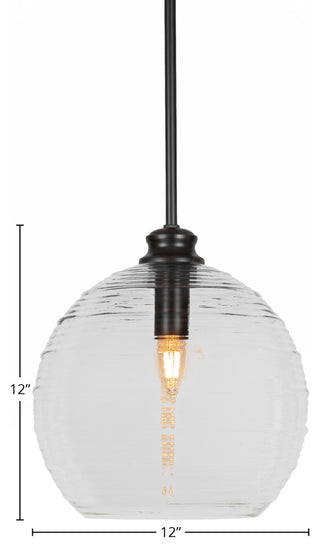 Malena 1-Light Stem Hung Pendant, Matte Black/Clear Ribbed