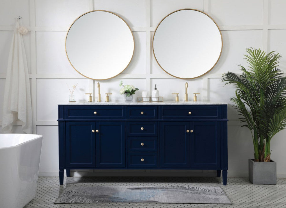 Home Living Vanity with Carrara White Marble Countertop, Blue, 72", Double Sink