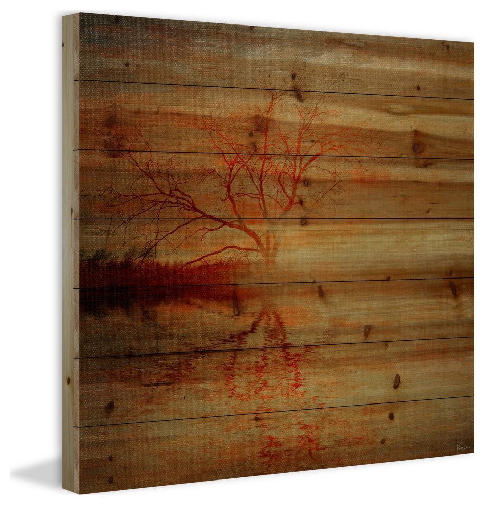 "Amazing Sunset" Painting Print on Natural Pine Wood, 48"x48"
