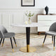 Dining Table, Oval, Artificial Marble, Metal, Gold White, Cafe Bistro Restaurant