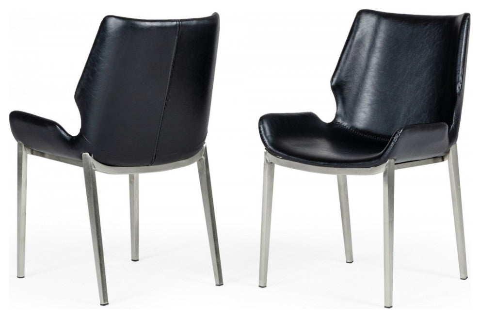Set of Two Black Faux Leather Moder Dining Chairs