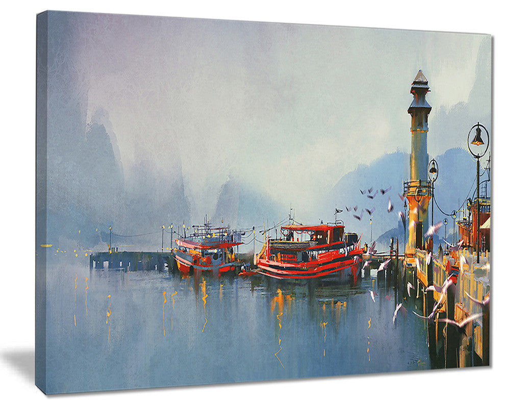 "Fishing Boats in Harbor" Canvas Print