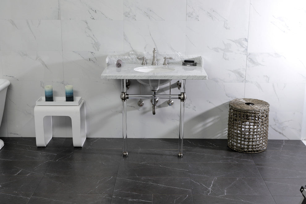 Kingston Brass LMS3630MA8 36" Carrara Marble Console Sink, Acrylic Legs
