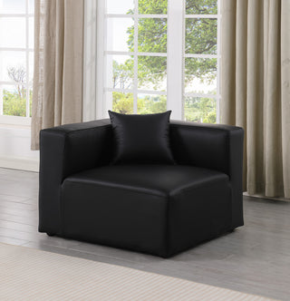 Cube Upholstered Modular Component, Black, Vegan Leather, Corner Chair