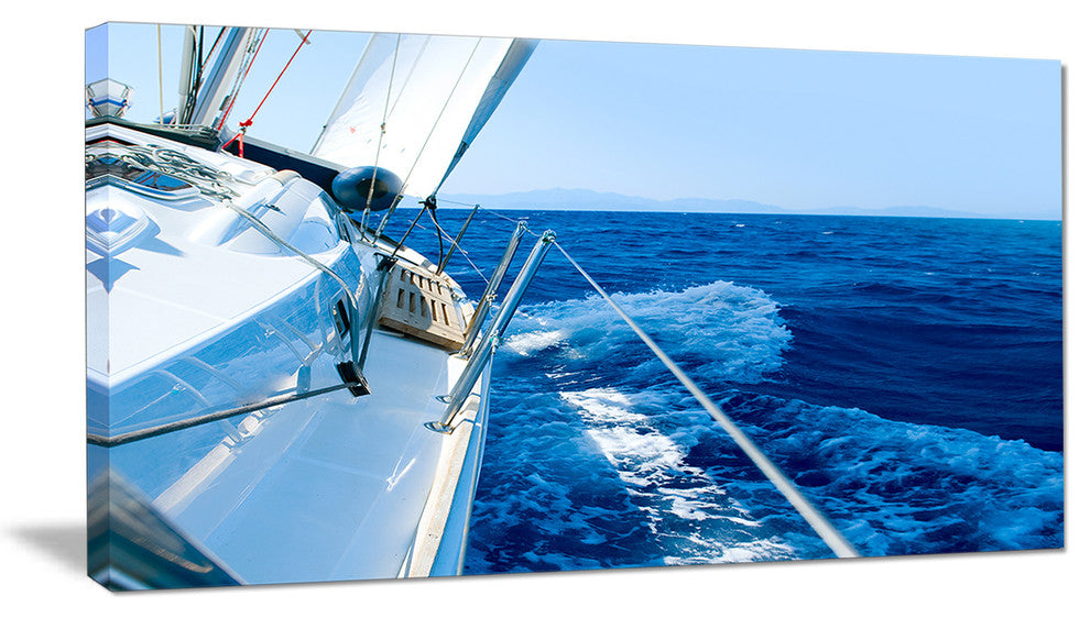 Tourism Yacht Sailing in Blue Sea, Large Seashore Canvas Wall Art, 32"x16"
