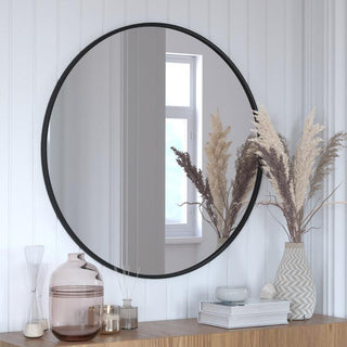 Julianne Round Metal Framed Wall Mirror, Black, 36"