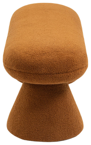 Drum Faux Shearling Teddy Fabric Upholstered Bench, Saddle