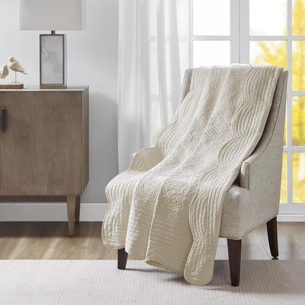 Microfiber Oversized Quilted Throw With Scalloped Edges, MP50-1215