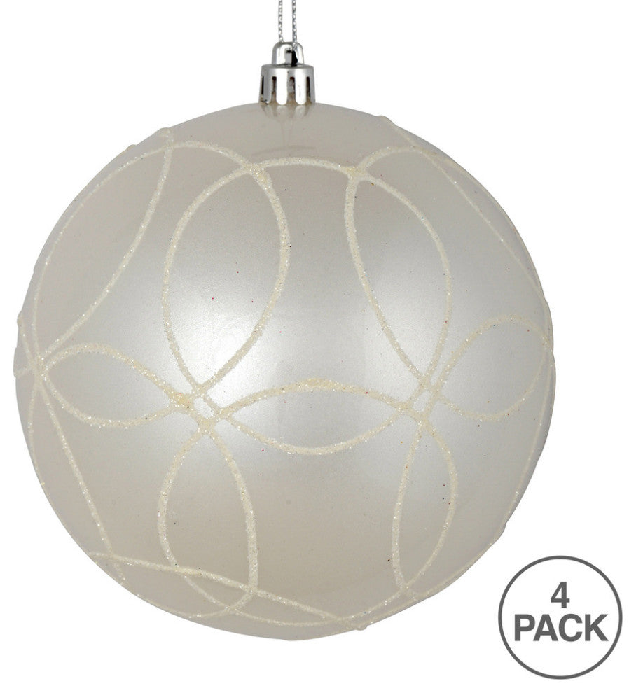 Vickerman N182411D 4" White Candy Finish Ornament With Circle Glitter