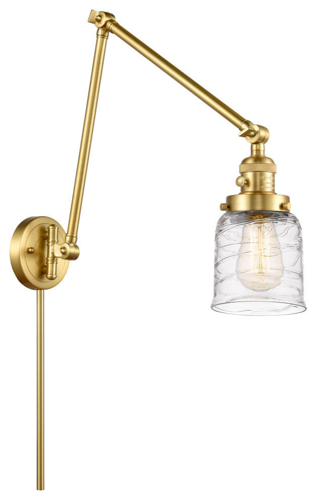 Bell Swing Arm With Switch, Satin Gold, Deco Swirl, Deco Swirl
