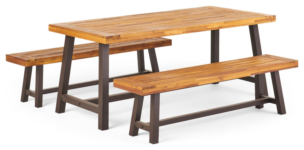 Carlisle Outdoor 3 Piece Acacia Wood Picnic Dining Set With Benches