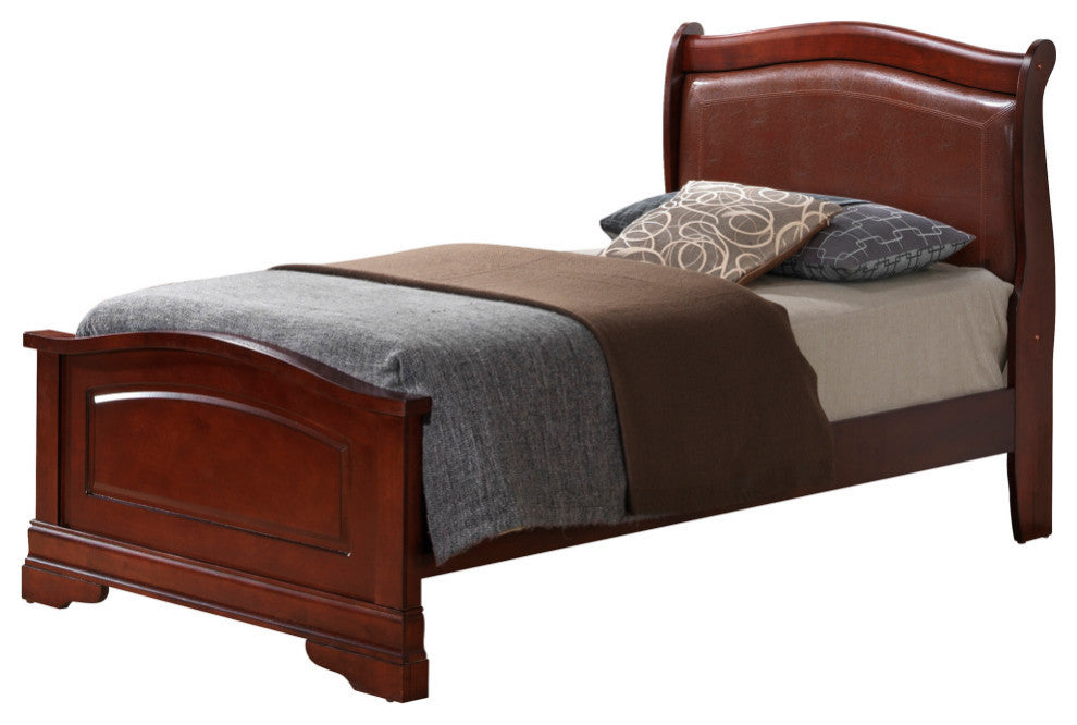 Louis Philippe Upholstered Twin Panel Bed, Cherry