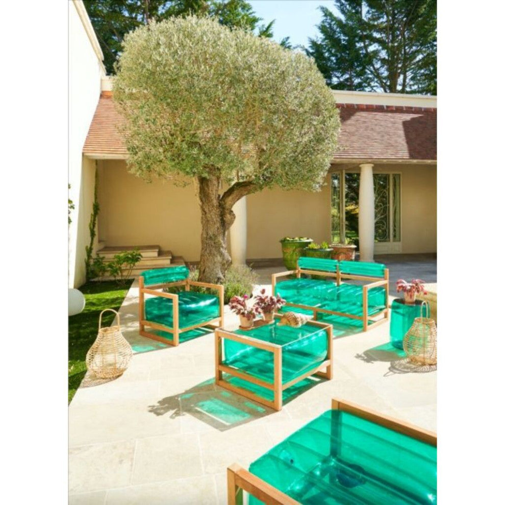 Mojow Yoko 4 Piece Living Room & Garden Set | Wooden Frame - Clear Transparent