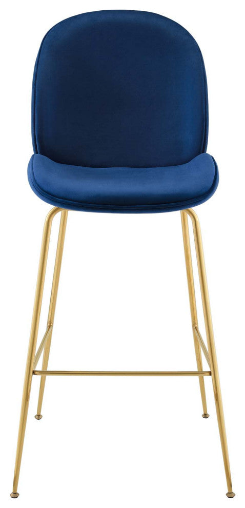 Contemporary Bar Pub and Dining Bar Stool Chair, Velvet Metal Steel, Navy Blue