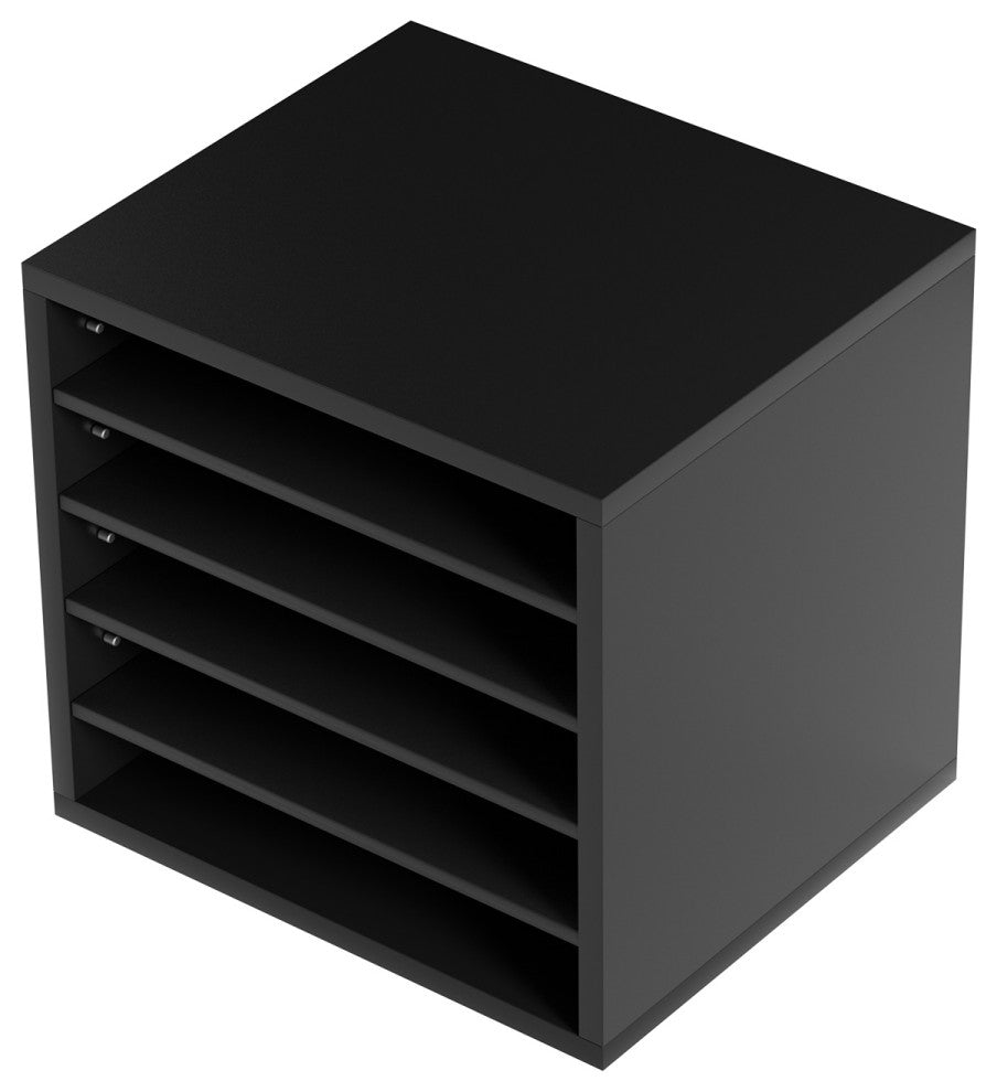 5 Compartments Wood File Organiser Office Mailbox with Adjustable Shelves, Black