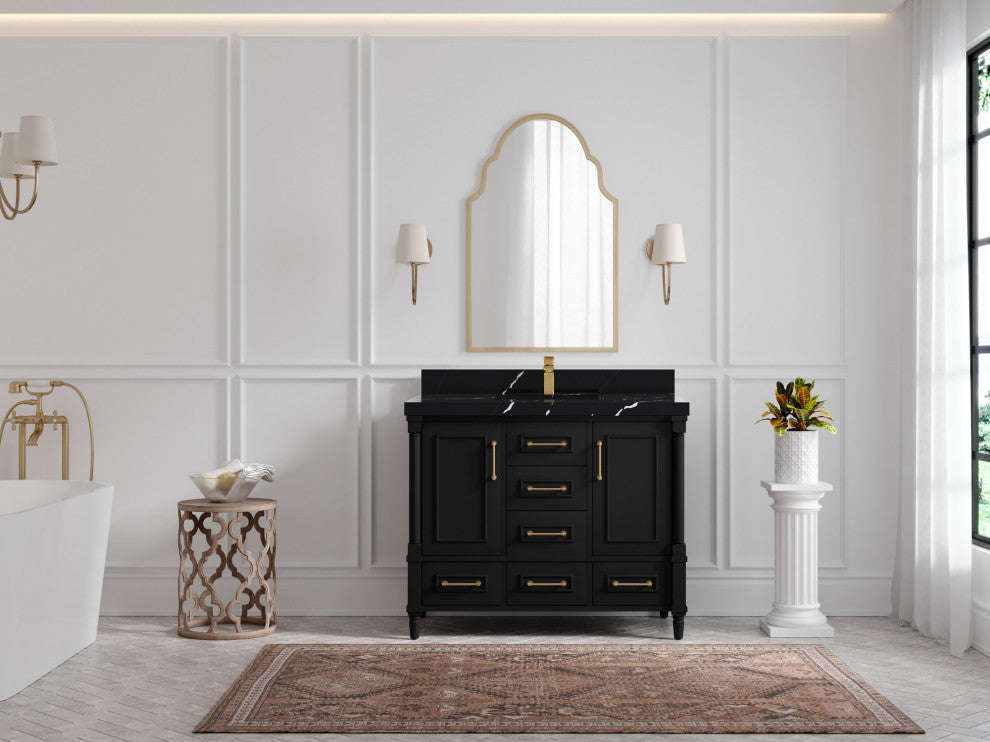 Aberdeen 42 Single Sink Bath Vanity In Black 2" Calacatta Black