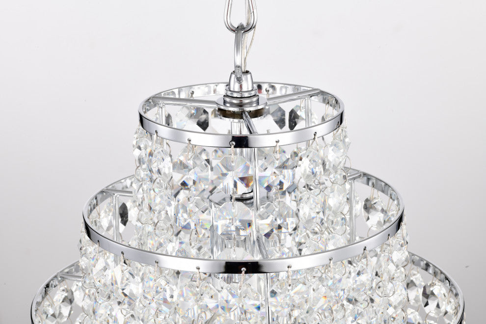 1-Light Chrome Modern Glam Mini Chandelier With Tier Cascading Crystals