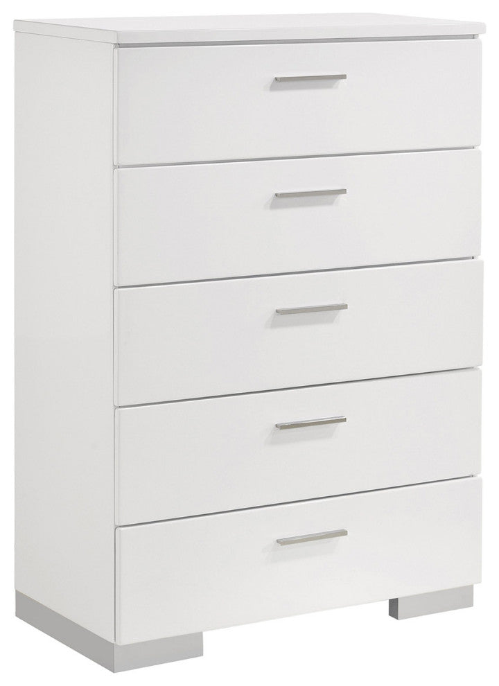 Wood Chest with 5 Drawers, Glossy White