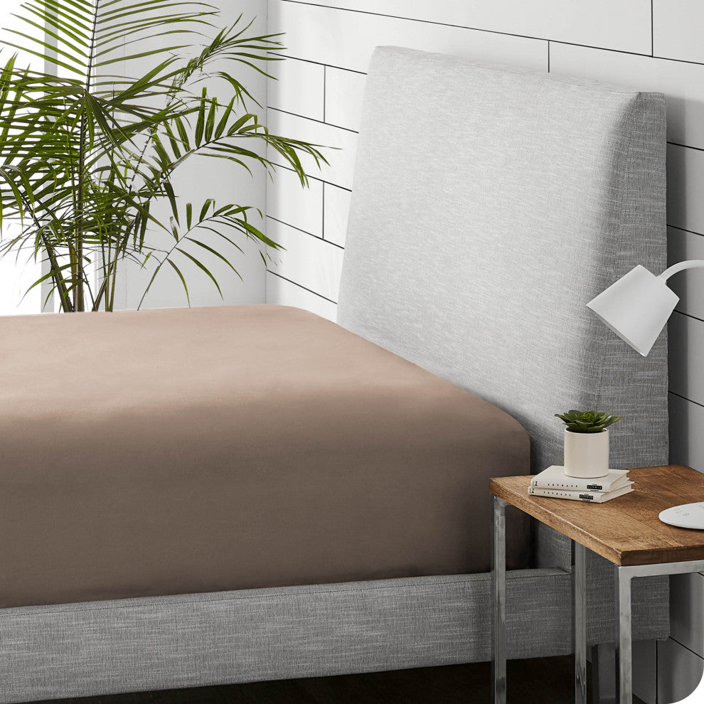 Bare Home Flannel Fitted Bottom Sheet, Taupe, Split King, Single Sheet