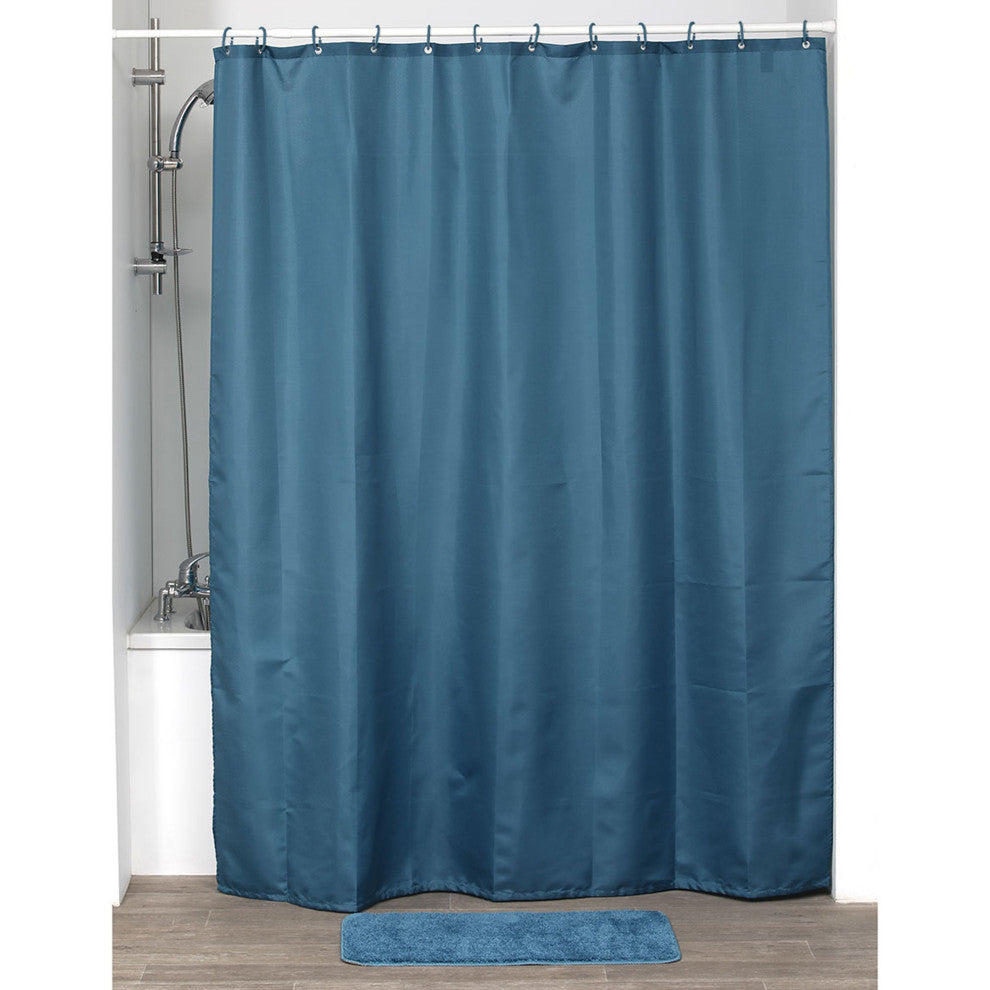 Extra Long Shower Curtain Polyester, 12 Rings, 79"Lx71"W, Tahitian Blue