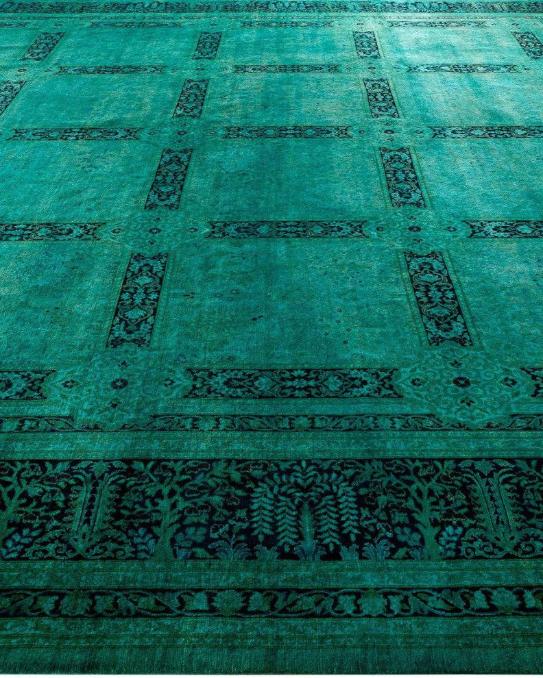 Overdyed, One-of-a-Kind Hand-Knotted Area Rug Green, 12'2"x17'10"