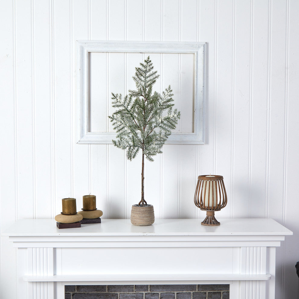 35" Frosted Pine Artificial Christmas Tree, Decorative Planter