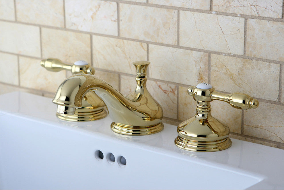 Kingston Brass Widespread Bathroom Faucet With Brass Pop-Up, Polished Brass