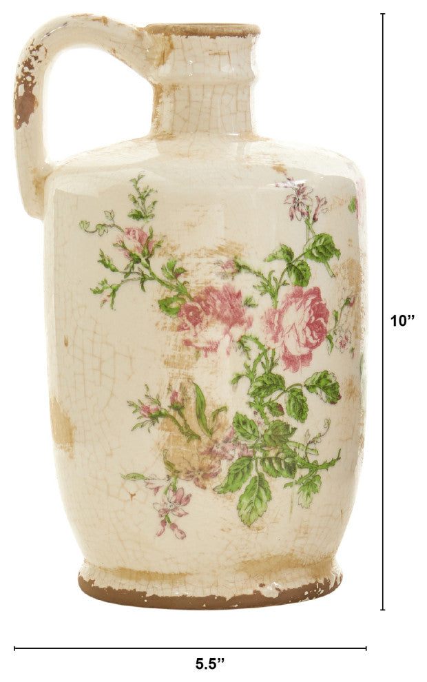 10" Tuscan Ceramic Floral Print Pitcher