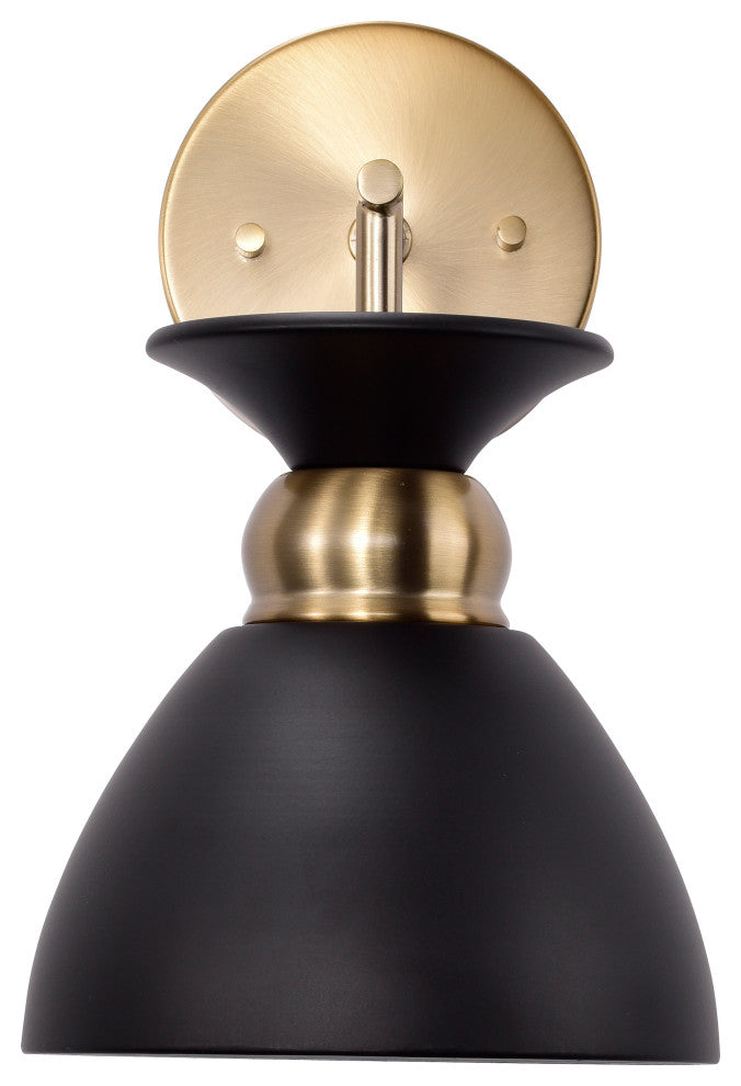 Perkins 1-Light Wall Sconce, Matte Black With Burnished Brass