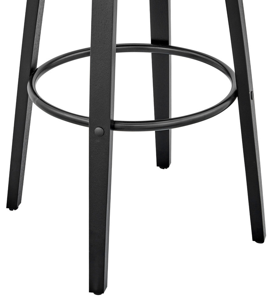 Daxton Faux Leather and Wood Bar Stool, Gray and Black, 26"