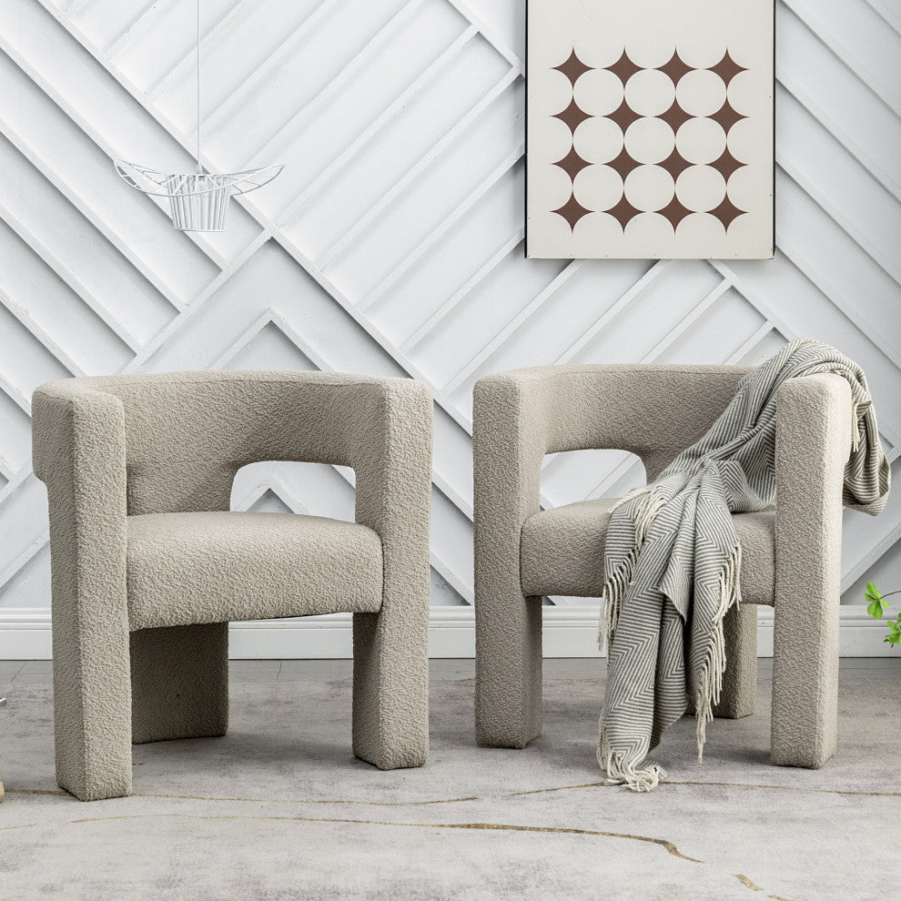 28" Wide Boucle Upholstered Square Armchair, Set of 2, Oatmeal