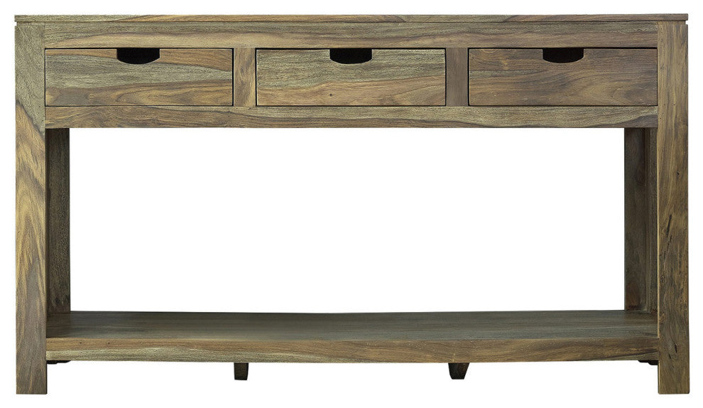 3-Drawer Storage Console Table, Natural Sheesham